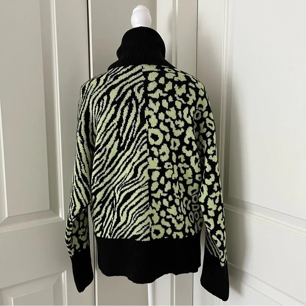 ZARA Chunky Mod Turtleneck Sweater – Leopard Zebra Print, Chartreuse, Size M - Picture 9 of 16